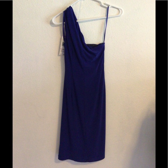 Evan-Picone One Shoulder Royal Blue Knit Dress. 6 - Picture 4 of 12